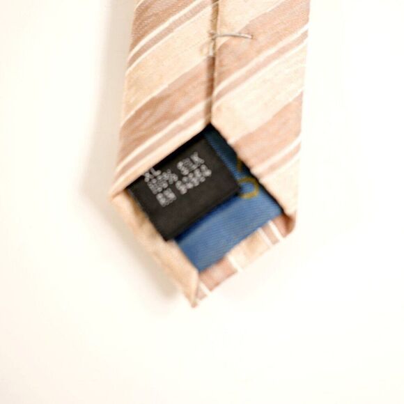 Renzo Tan Woven Long Striped Wide Silk Tie - Picture 4 of 6